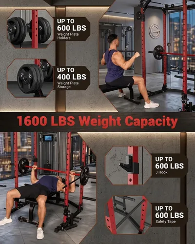 Vista 4 de GarveeLife Jaula de potencia, estantes de potencia multifuncionales para gimnasio en casa con sistema de cruce de cables, capacidad de peso de 1600