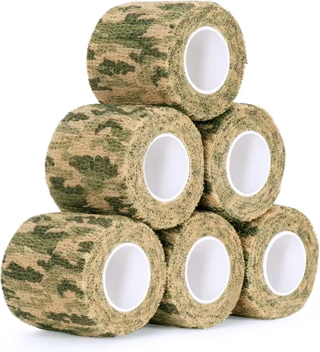 Vista 17 de Cinta envolvente autoadhesiva de camuflaje para protección de 5 cm x 4,5 m. Cinta de camuflaje discreta de tela no tejida. Vendaje elástico