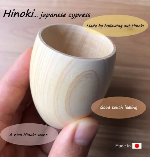 Vista 3 de EDOYA Hinoki - Juego de 2 tazas de madera para sake, fabricadas en Japón