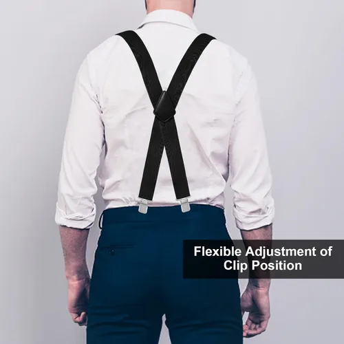 Vista 5 de Fasker Mens Suspenders X-Back 2" Wide Adjustable Solid Straight Heavy Duty Clip Suspenders for Men Women