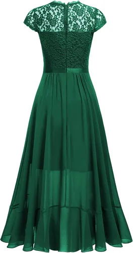 Vista 7 de Miusol Vestido largo de noche con volantes de gasa en contraste de encaje retro para mujer