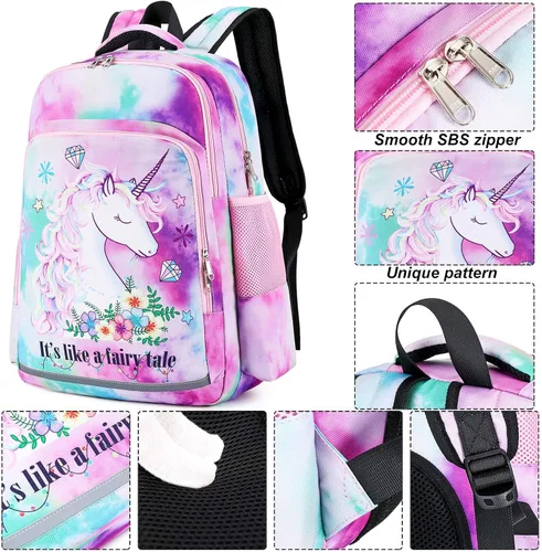 Vista 3 de BTOOP Mochila escolar para niñas y niños, con bolsa de almuerzo aislada y bolsa para lápices