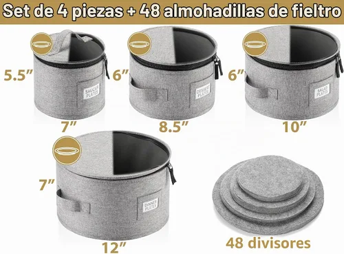 Vista 4 de Juego de 4 cajas de almacenamiento de porcelana para vajilla – Carcasa rígida y apilable – Tamaños: 12 – 10 – 8.5 pulgadas y 7 pulgadas de ancho