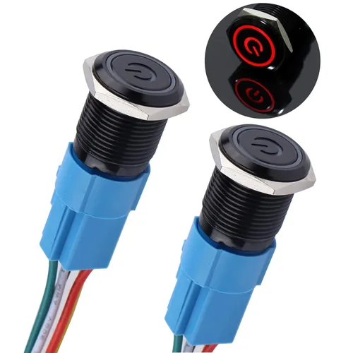 Vista 12 de 2 piezas interruptor de botón pulsador con pestillo de 16mm, 12V-24V, encendido/apagado, 1NO 1NC, impermeable IP66, carcasa de metal negro