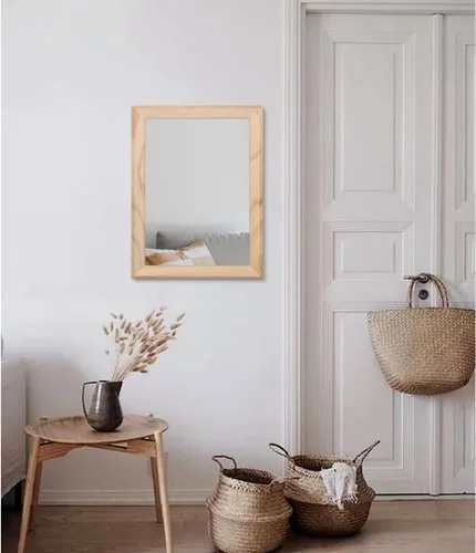 Vista 5 de AAZZKANG Espejos rústicos para pared, espejo rectangular con marco de madera, decorativo para granja, dormitorio, baño, sala de estar, pequeño