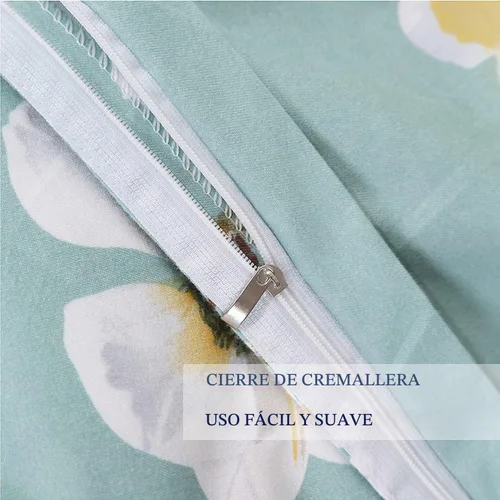 Vista 4 de Nanko Juego de funda de edredón de tamaño matrimonial, estampado de hojas florales verdes, funda de edredón de microfibra con lazos de cremallera