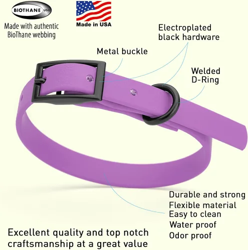 Vista 320 de Dogline Biothane - Collar impermeable para perro con hebilla de liberación rápida, resistente cincha de nailon recubierta con resistente y a prueba