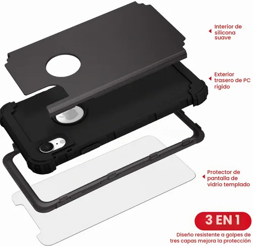 Vista 7 de IDweel Funda para iPhone XR, funda para iPhone XR con protector de pantalla de vidrio templado, 3 en 1, a prueba de golpes, delgada, híbrida Negro