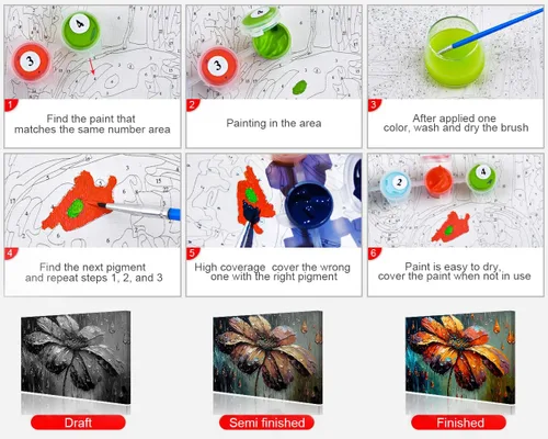 Vista 6 de TUMOVO Pintura de flores por números, pintura al óleo abstracción para adultos y niños, pintura por números, plantas por números con pinceles