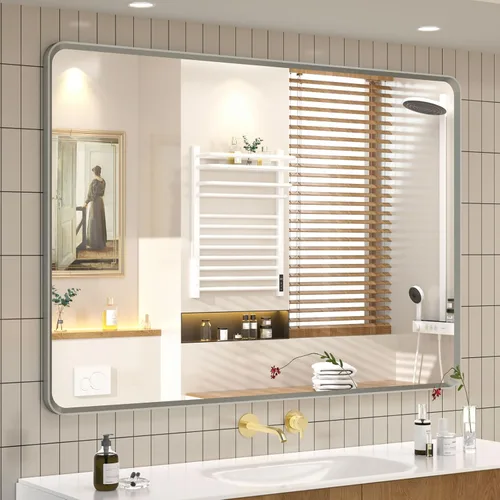Vista 7 de OKPAL - Espejo de tocador de baño de 20x24 pulgadas con marco de metal cepillado en bronce, espejo de baño con marco de metal cepillado en bronce