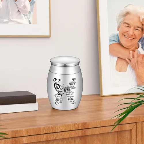 Vista 6 de Dletay Urnas pequeñas para cenizas humanas, recuerdo de 1.6 pulgadas, de acero inoxidable, mini urna conmemorativa de mariposa para mujeres y hombres