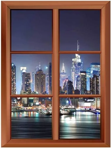 Vista 19 de wall26 Adhesivo de pared extraíble/mural de pared – A Veiw of Manhattan Skyline – Adhesivo de vinilo creativo para ventana – 24 x 32 pulgadas