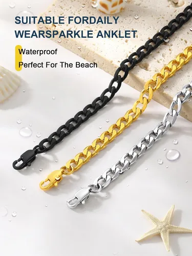 Vista 4 de ChainsPro - Pulsera de tobillo ajustable para mujer y hombre, estilos fígaro, trigo, bizantina, espiga, cubano, con cierre resistente, chapada