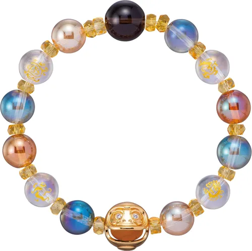 Vista 2 de Japón dinero suerte fortuna Daruma pulsera guardián deidades feng shui riqueza amistad japonés tradicional suerte encanto unisex 6-8 pulgadas