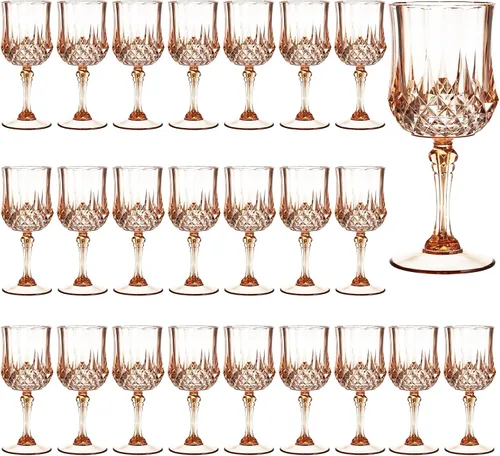 Vista 9 de Copas de vino de plástico de 7 onzas, 10 vasos de vino reutilizables ámbar, copas de champán vintage, copas de agua de cristal de plástico