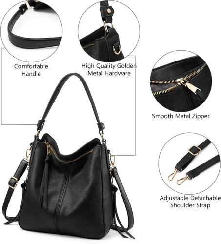 Vista 3 de Realer Bolsos Hobo para mujer, de piel sintética, bolso grande con borla, Hobo