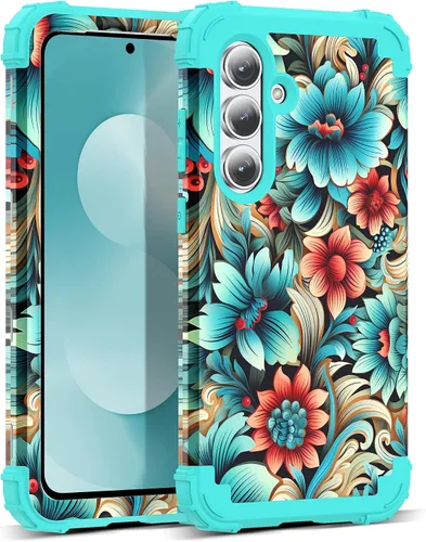 Vista 26 de Funda para Galaxy A14 5G Case, Patrón Floral 3 en 1 Protección Resistente de Servicio Pesado a Prueba de Golpes Parachoques de Goma de Silicona