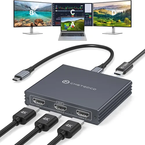 Vista 8 de Estación de acoplamiento Thunderbolt 4 monitores 4K a 60Hz para M1 M2 M3 M4 MacBook Pro/Air con tecnología DisplayLink, Base USB C 15 en 1 con 4