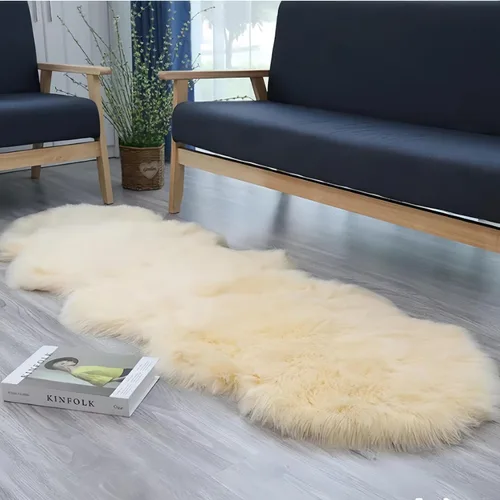 Vista 2 de Alfombra de piel sintética de 2 x 6 pies, color beige, lavable a máquina, súper suave, esponjosa, alfombra de piel de oveja mullida para dormitorio