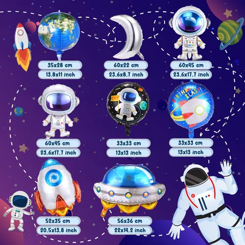 Vista 2 de 9 globos espaciales, globos de cohete de astronauta, decoraciones de fiesta temática de planetas para fiestas de cumpleaños