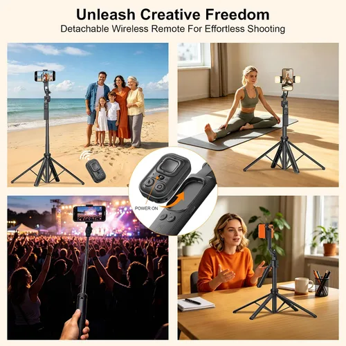 Vista 6 de Trípode de teléfono de 63 pulgadas con seguimiento automático de cara, rotación de 360° para selfie stick trípode para iPhone y cámara de acción