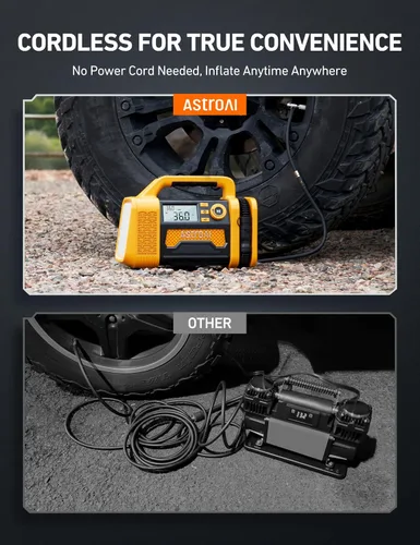 Vista 8 de AstroAI TC3 - Inflador de neumáticos de camión, compresor de aire portátil, bomba de aire inalámbrica de 150 PSI con batería de 4000 mAh, inflado