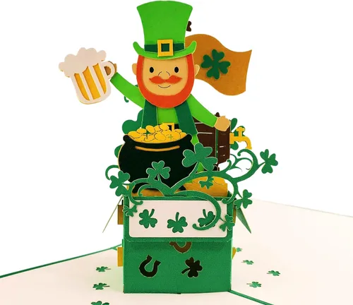 Vista 9 de iGifts And Cards Tarjeta desplegable 3D de duende de oro, diseño festivo de celebración irlandesa para cumpleaños del día de San Patricio y buena