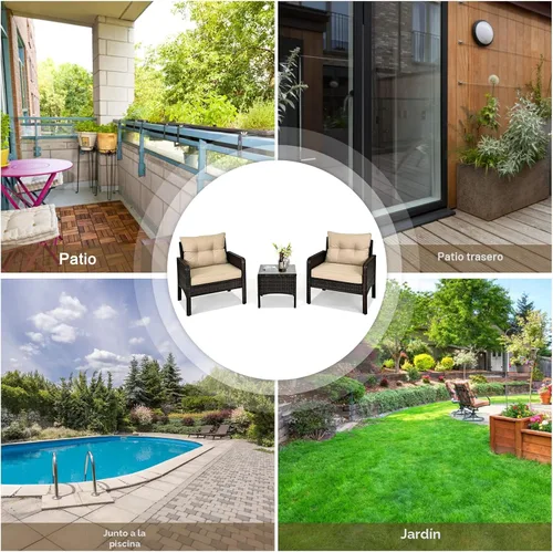 Vista 5 de KOTEK - Juego de muebles de patio de 3 piezas con cojines, color beige