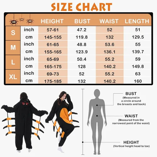Vista 7 de Supodon Disfraz de araña para adultos, disfraz de Halloween, cosplay, pijama de animal de felpa para el hogar, unisex, para mujeres y hombres