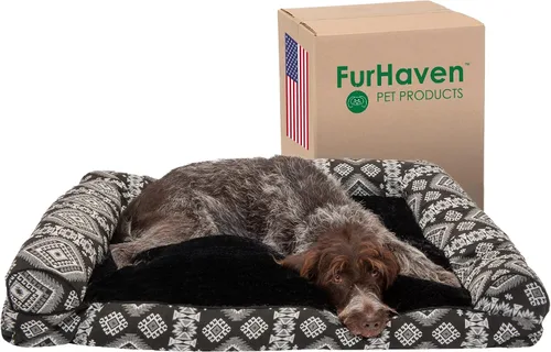 Vista 27 de Furhaven - Cama para perros, cojín de almohada tradicional sofá y colchón de espuma rectangular terapéutico de lujo con funda extraíble para perros
