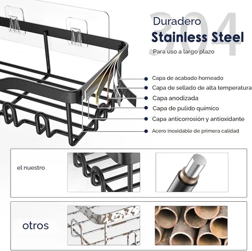 Vista 3 de NESOMI Organizador de Ducha Adhesivo Juego de 7 Piezas, Estantes de Baño de Acero Inoxidable a Prueba de Óxido, Accesorios de Almacenamiento sin