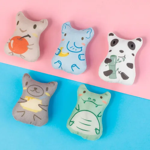 Vista 3 de Juguetes de hierba gatera para gatos de interior – 5 piezas de juguetes de peluche masticables para dentición interactivo relleno de hierba gatera