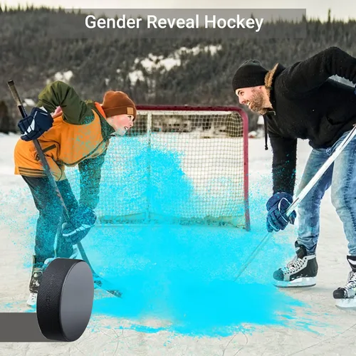Vista 8 de Discos de hockey para fiesta de revelación de género – Discos de hockey sobre hielo rosa y azul, suministros para fiesta de revelación de género
