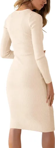 Vista 4 de SHANZHEN Vestido ajustado de manga larga para mujer, casual, a la moda, cuello redondo, recortado, de punto, acanalado, ajustado, vestido de tubo