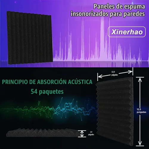 Vista 3 de Paquete de 54 paneles de espuma acústica de 1 x 12 x 12 pulgadas, espuma ignífuga de absorción de ruido y reducción adecuada para estudios, hogares
