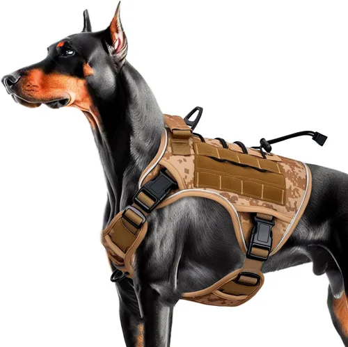 Vista 92 de Arnés táctico para perros grandes, chaleco reflectante ajustable sin tirones con sistema Molle, control de grado militar K9 para entrenamiento