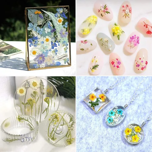 Vista 7 de Augshy Juego de flores secas prensadas reales con calcomanías transparentes de mariposa, calcomanías para álbumes de recortes, flores secas
