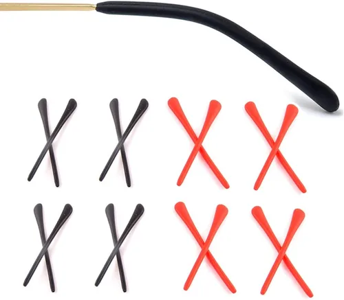 Vista 10 de 8 pares de puntas de punta de lentes para orejas, tubos antideslizantes, puntas de repuesto de silicona para patas de metal fino, 4 negro/4 blanco
