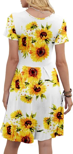 Vista 4 de DouBCQ - Vestidos casuales para mujer, diseño holgado, plisado, con bolsillos
