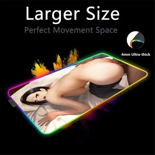 Vista 2 de Anime Girl Sexy Butt XXL Gaming LED Mouse Pad RGB Deskmat Desk Accessories Keyboard Mat Mats Mause Gamer Pc Large Pads 31.49 inch x12 inch -A3