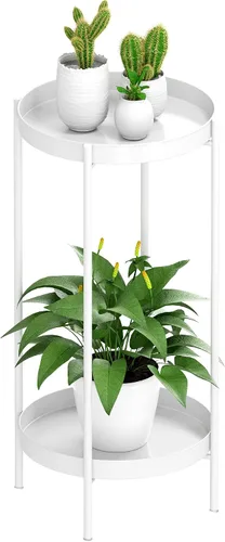 Vista 7 de OVICAR Soporte para plantas para interiores y exteriores, organizador de macetas de metal, 2 niveles de alto, estante de almacenamiento para el Negro