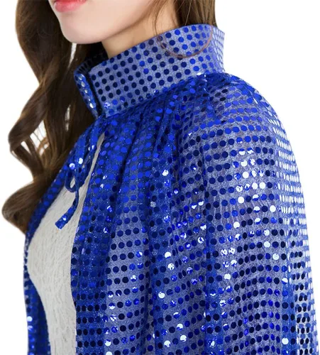 Vista 4 de Capa larga para mujer, para cosplay, Halloween, Navidad, fiesta, lentejuelas, capa