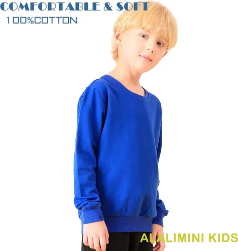 Vista 3 de ALALIMINI Sudaderas para niños y niñas, cuello redondo, de algodón, de manga larga