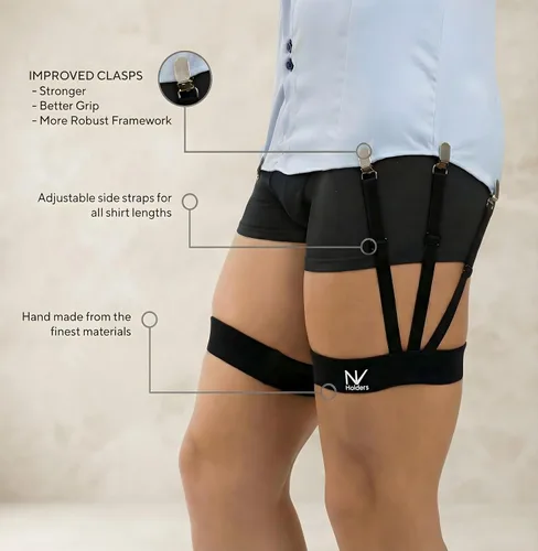 Vista 3 de NV Holders Mejorado 2.0, con cierres mejorados estancias de camisa premium, soportes para camisas, ligas de camisa, pliegues de camisa para hombres