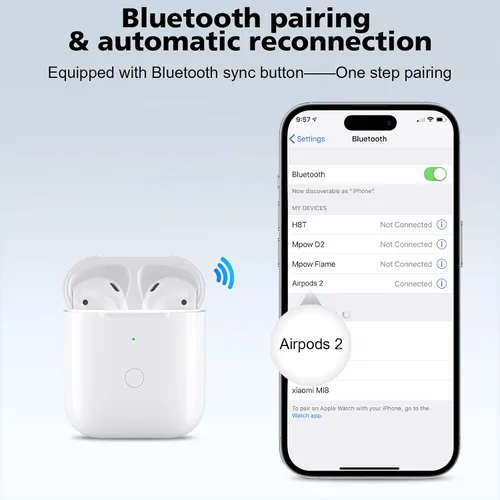 Vista 2 de Funda de carga inalámbrica compatible con AirPod 1 2, Air Pods 1 2, funda de cargador de repuesto con botón de sincronización de emparejamiento