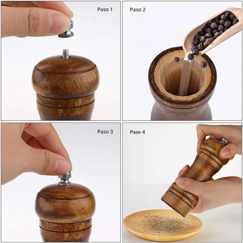 Vista 4 de Molinillo de pimienta de madera de 5 pulgadas para uso doméstico, ajustable
