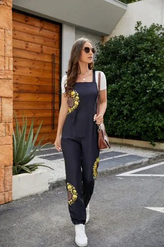 Vista 7 de PAODIKUAI Overol casual con estampado de calavera para mujer, overol suelto con bolsillos