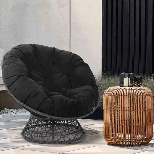 Vista 6 de Cojín giratorio para silla de huevo de 360 grados, sin silla, cojín de algodón redondo de color sólido, para jardín interior, negro, 39,409.4 in