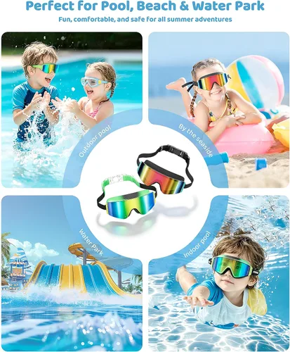 Vista 7 de Aegend Paquete de 2 gafas de natación para niños, marco grande, antivaho, silicona suave, a prueba de fugas, protección UV para niños y niñas de 3 a