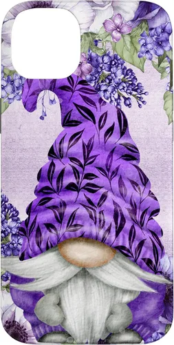 Vista 15 de Funda estética para iPhone 16 con diseño de anémonas de gnomo morado y lavanda